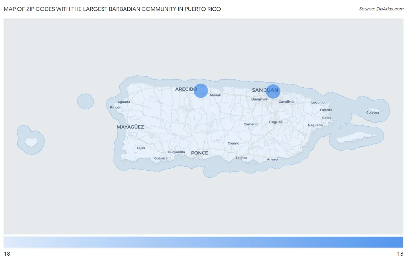 Zip Codes with the Largest Barbadian Community in Puerto Rico Map