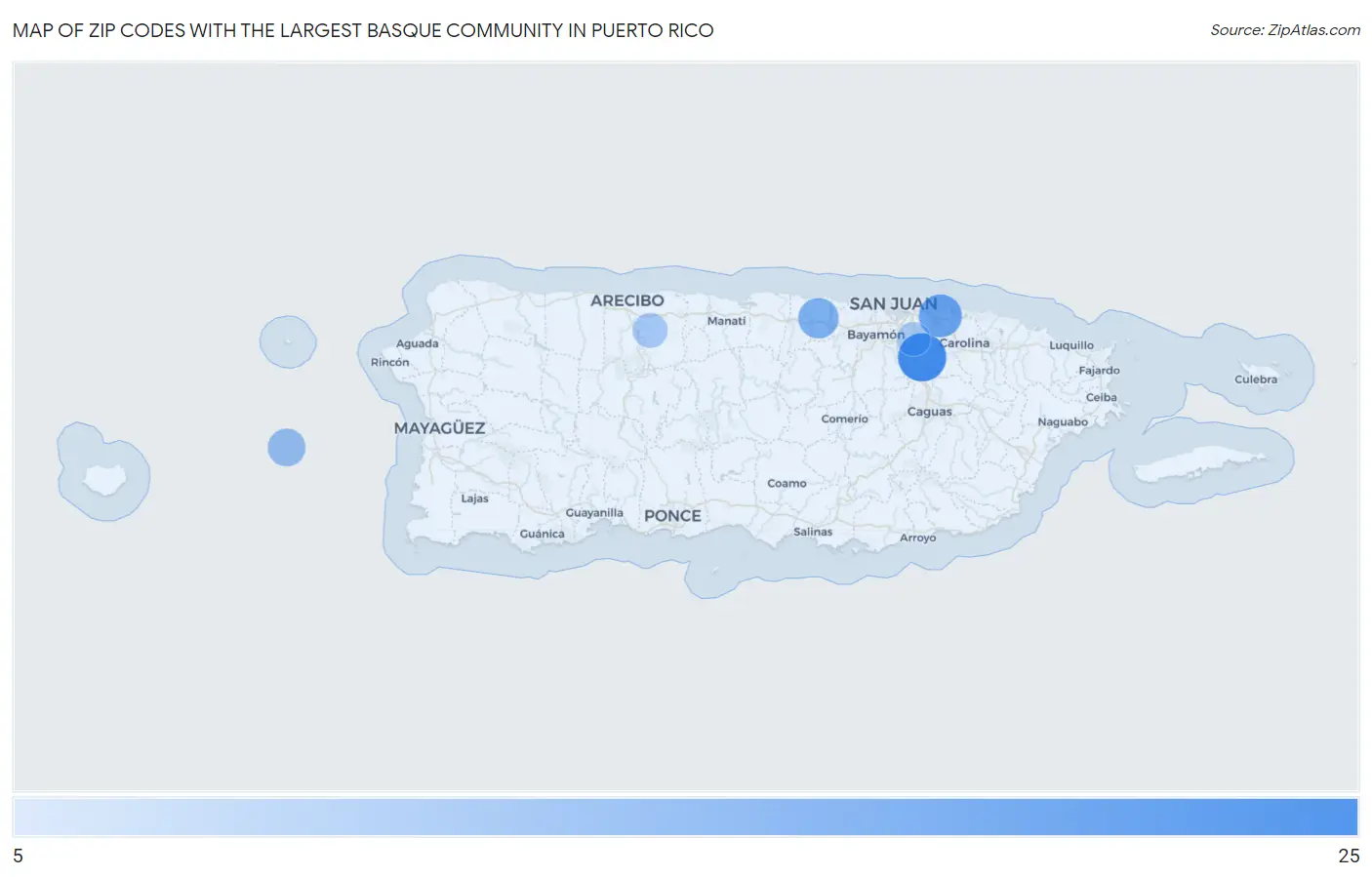 Zip Codes with the Largest Basque Community in Puerto Rico Map