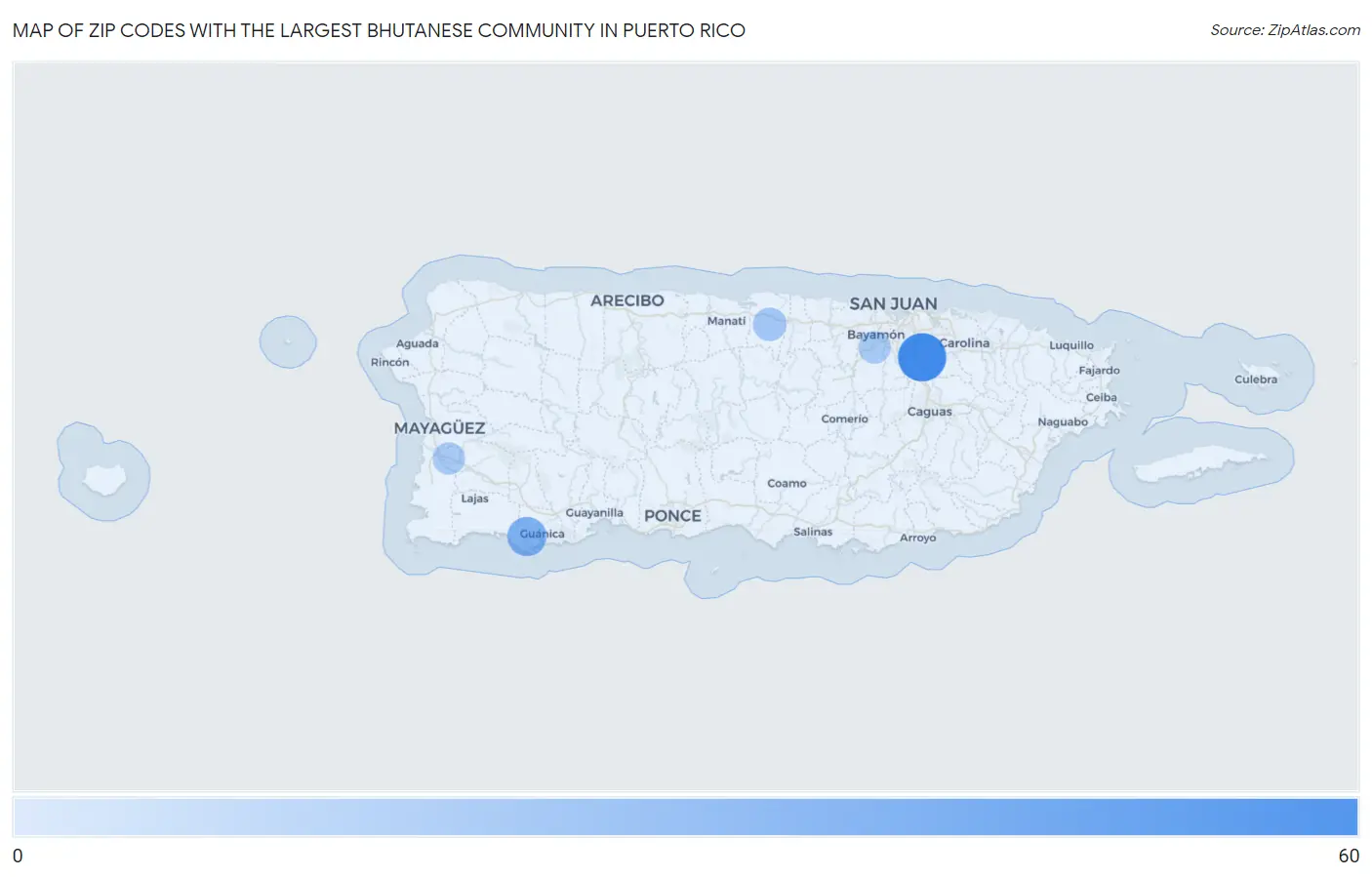 Zip Codes with the Largest Bhutanese Community in Puerto Rico Map