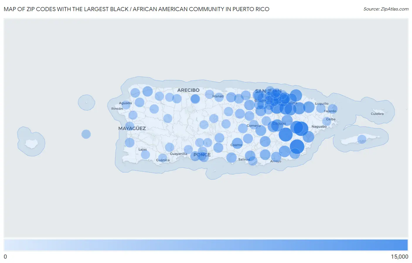Zip Codes with the Largest Black / African American Community in Puerto Rico Map