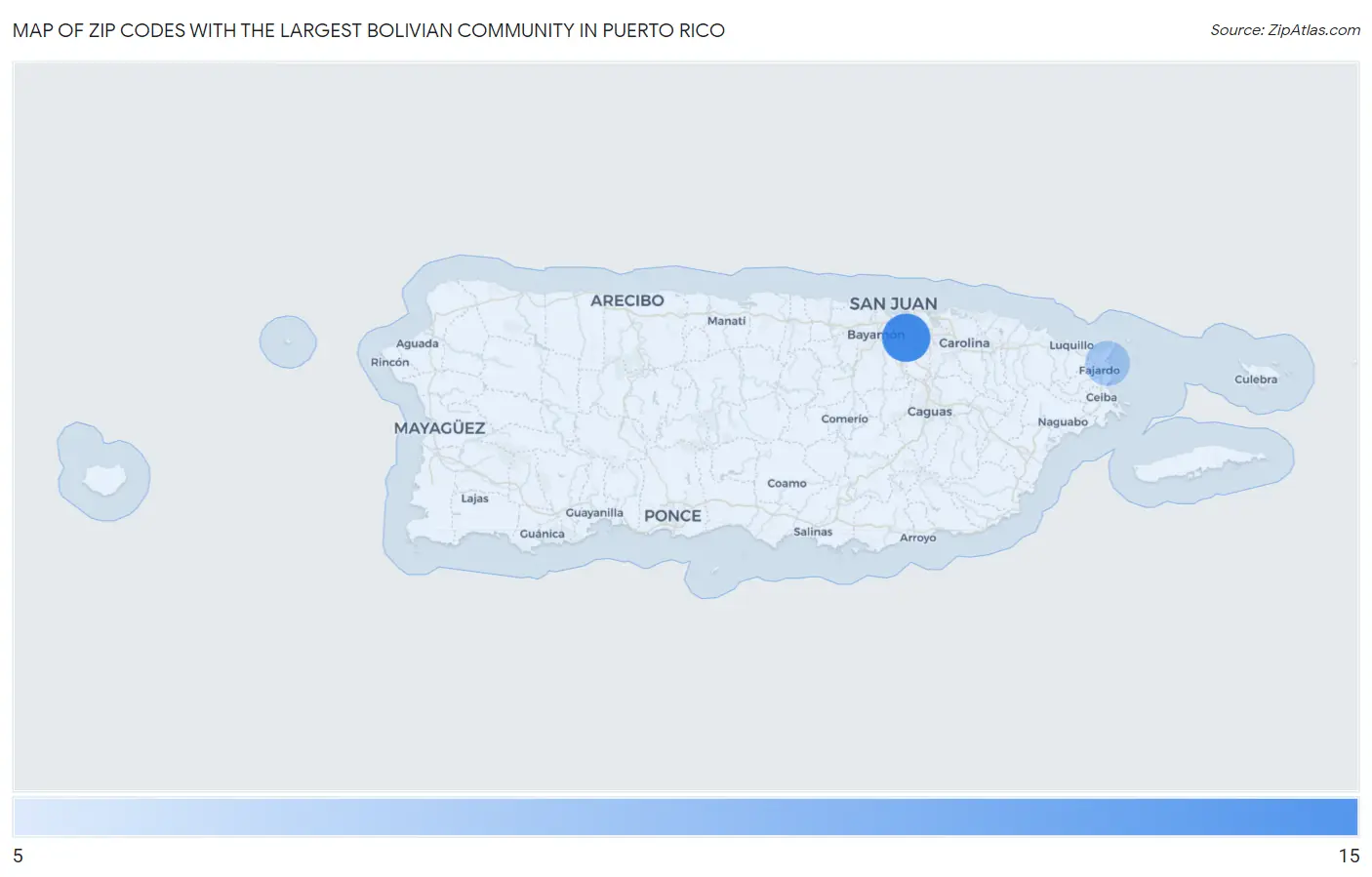Zip Codes with the Largest Bolivian Community in Puerto Rico Map