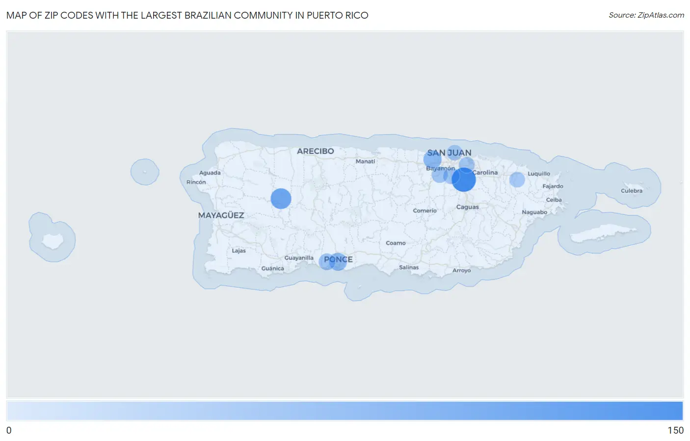 Zip Codes with the Largest Brazilian Community in Puerto Rico Map