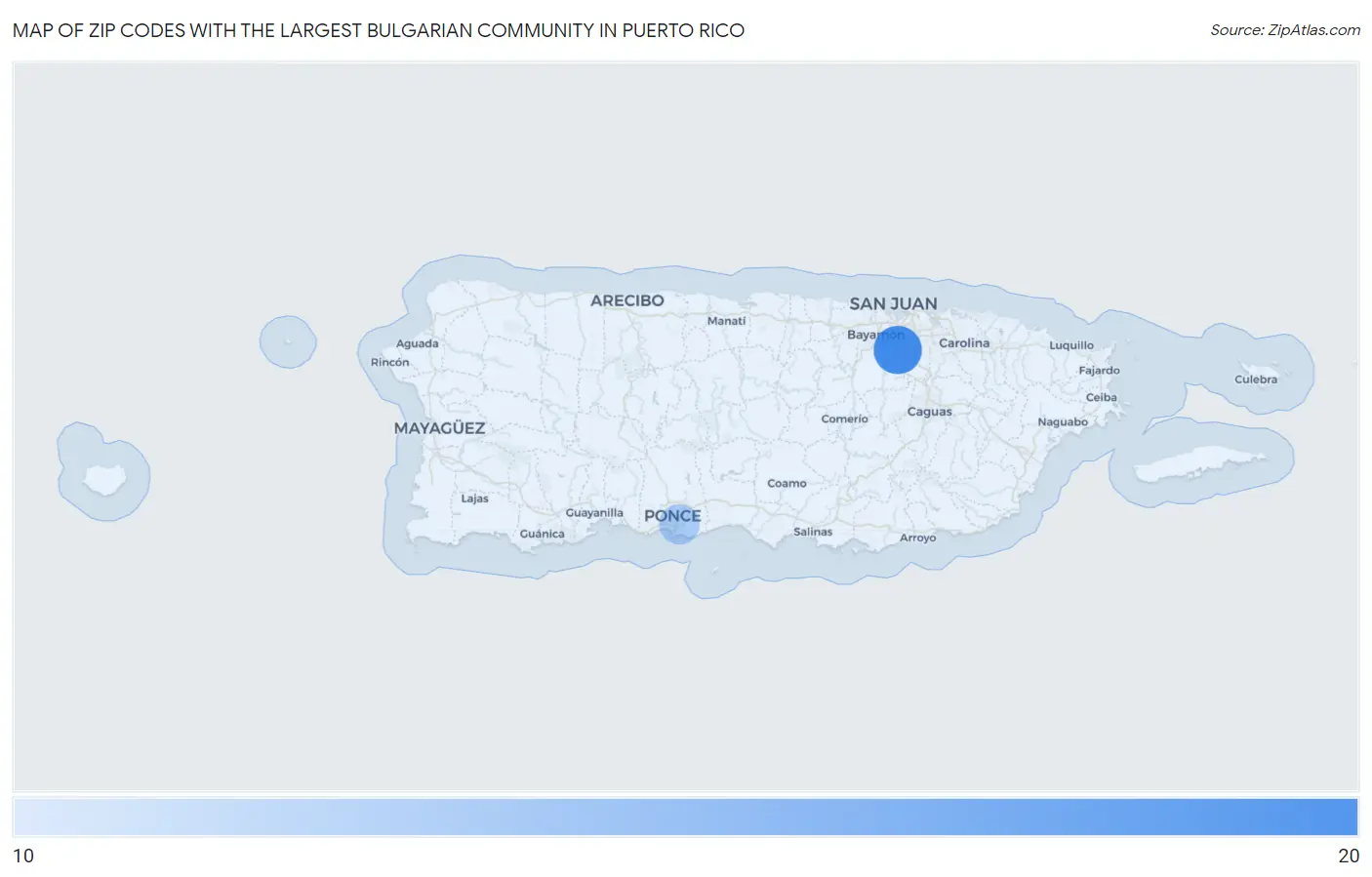 Zip Codes with the Largest Bulgarian Community in Puerto Rico Map