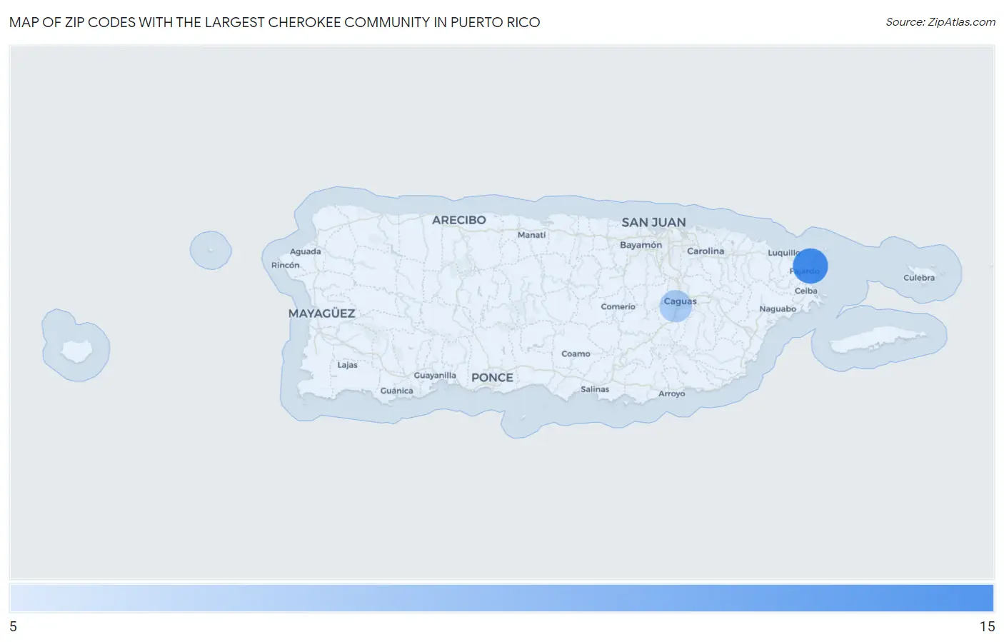 Zip Codes with the Largest Cherokee Community in Puerto Rico Map