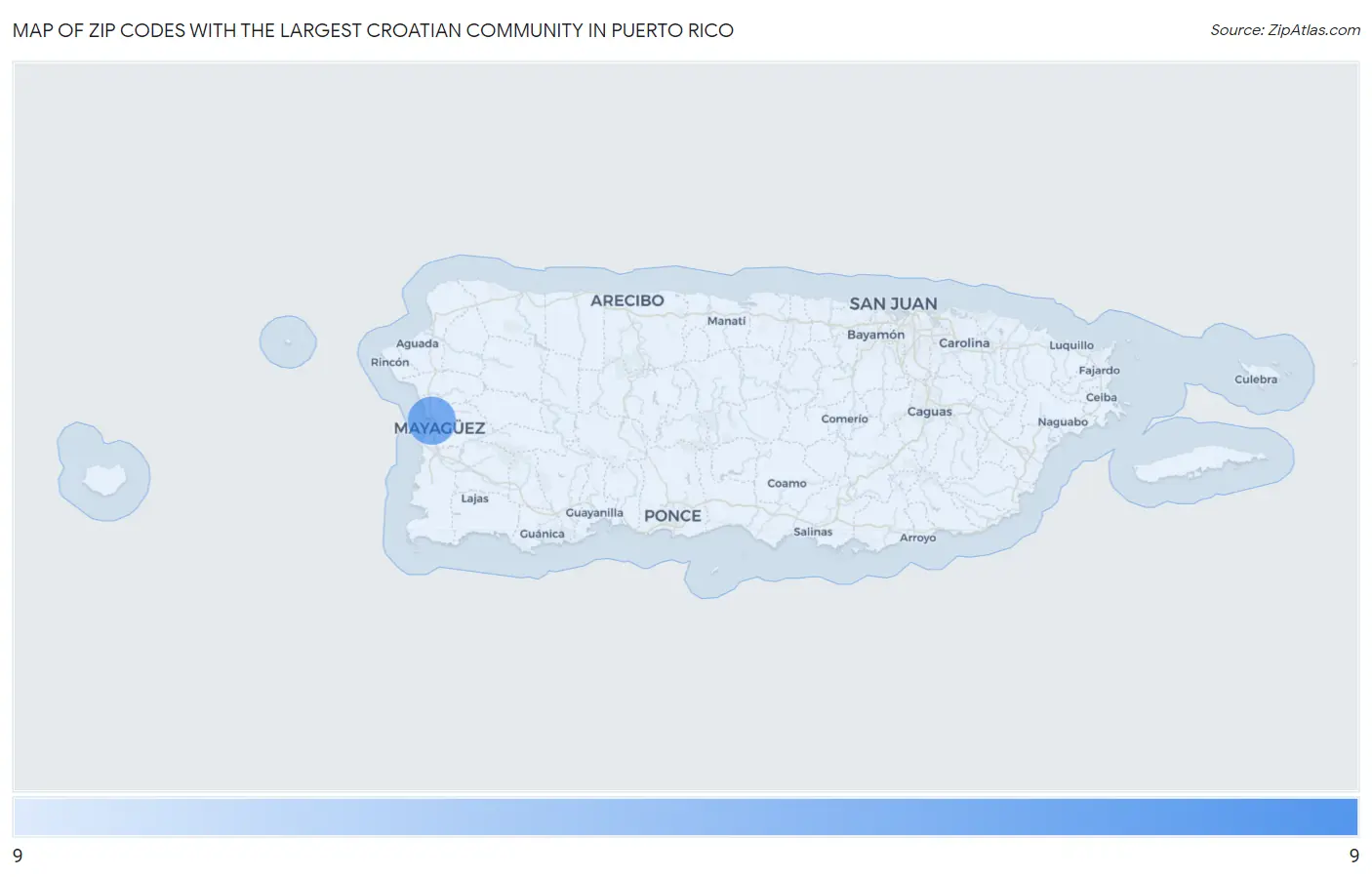 Zip Codes with the Largest Croatian Community in Puerto Rico Map
