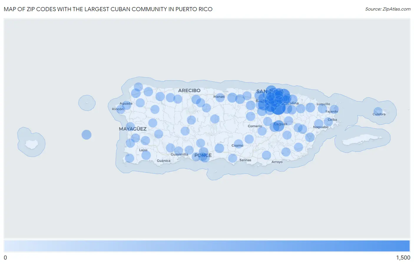 Zip Codes with the Largest Cuban Community in Puerto Rico Map