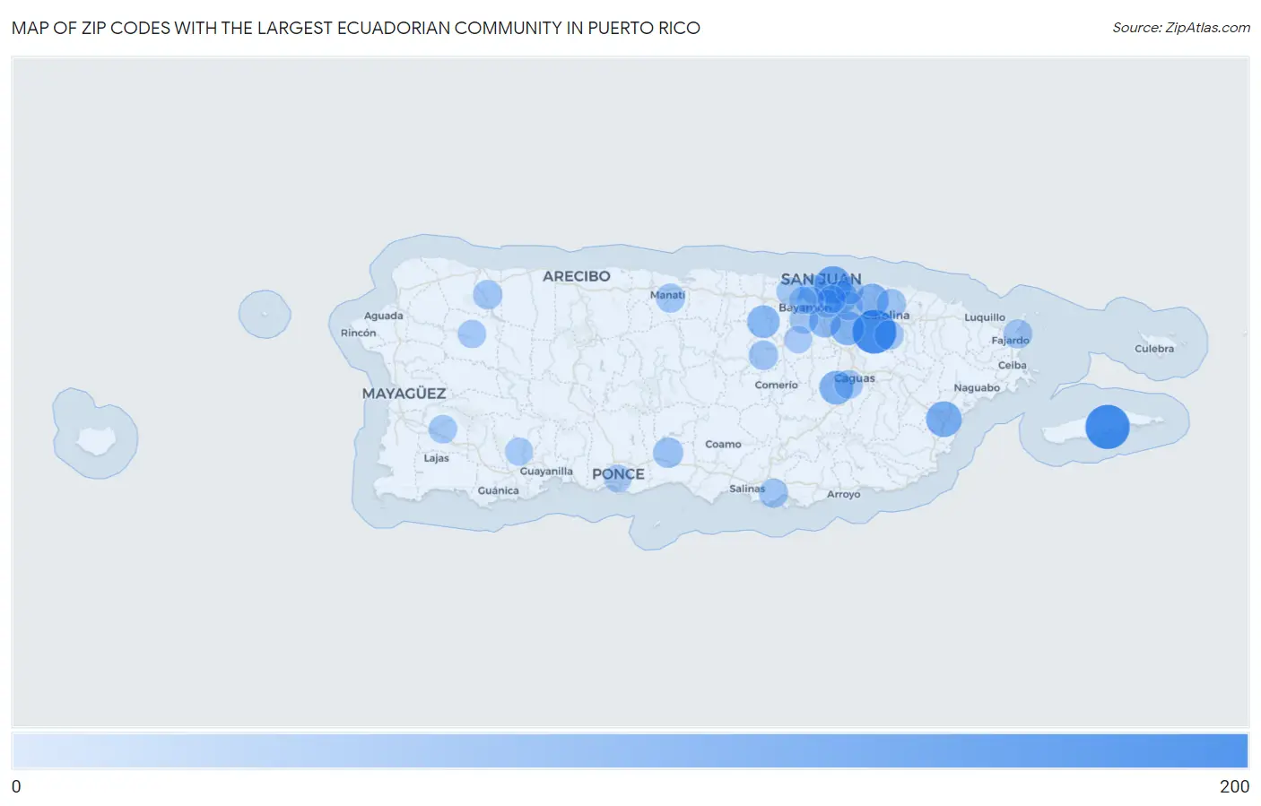 Zip Codes with the Largest Ecuadorian Community in Puerto Rico Map