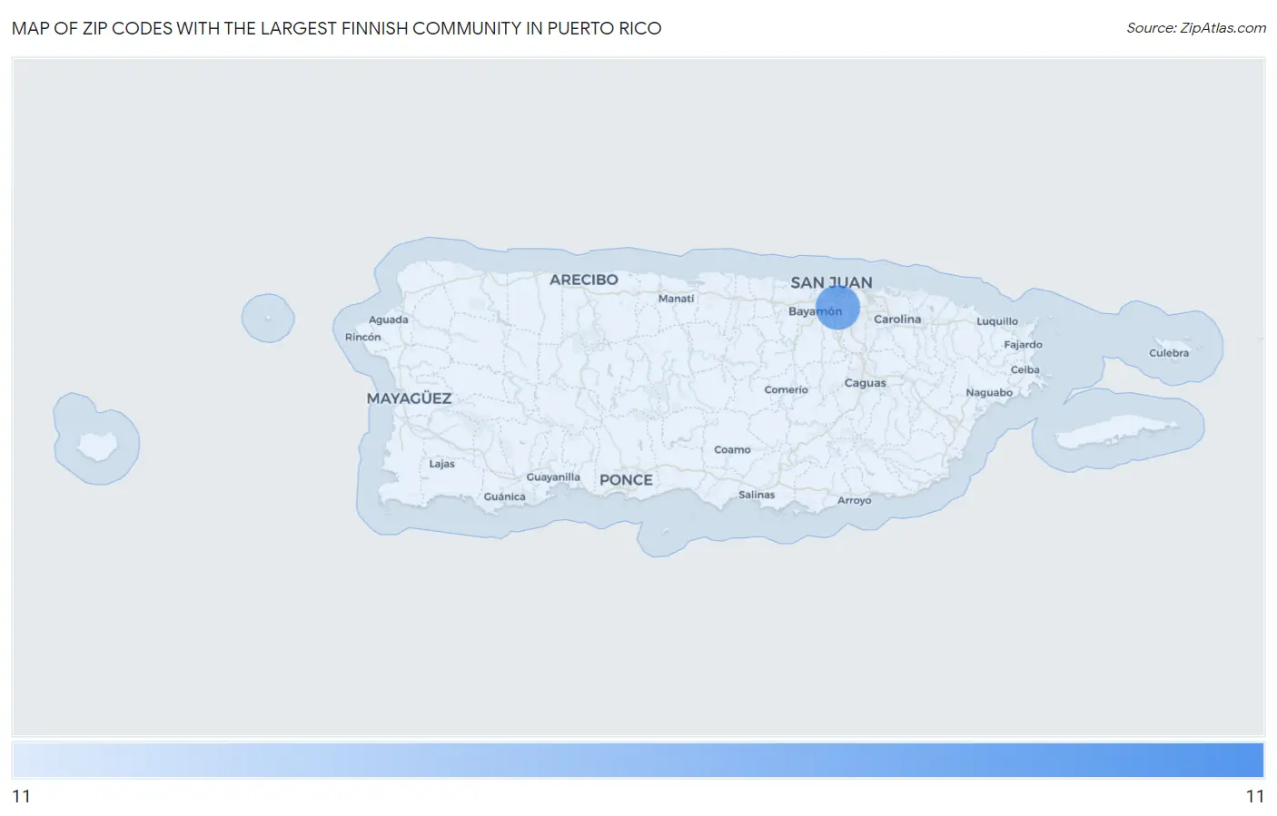 Zip Codes with the Largest Finnish Community in Puerto Rico Map