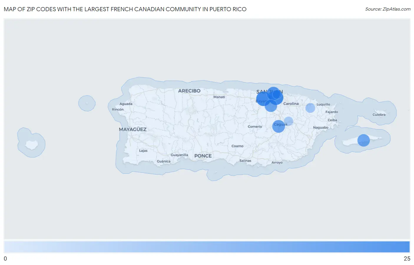 Zip Codes with the Largest French Canadian Community in Puerto Rico Map