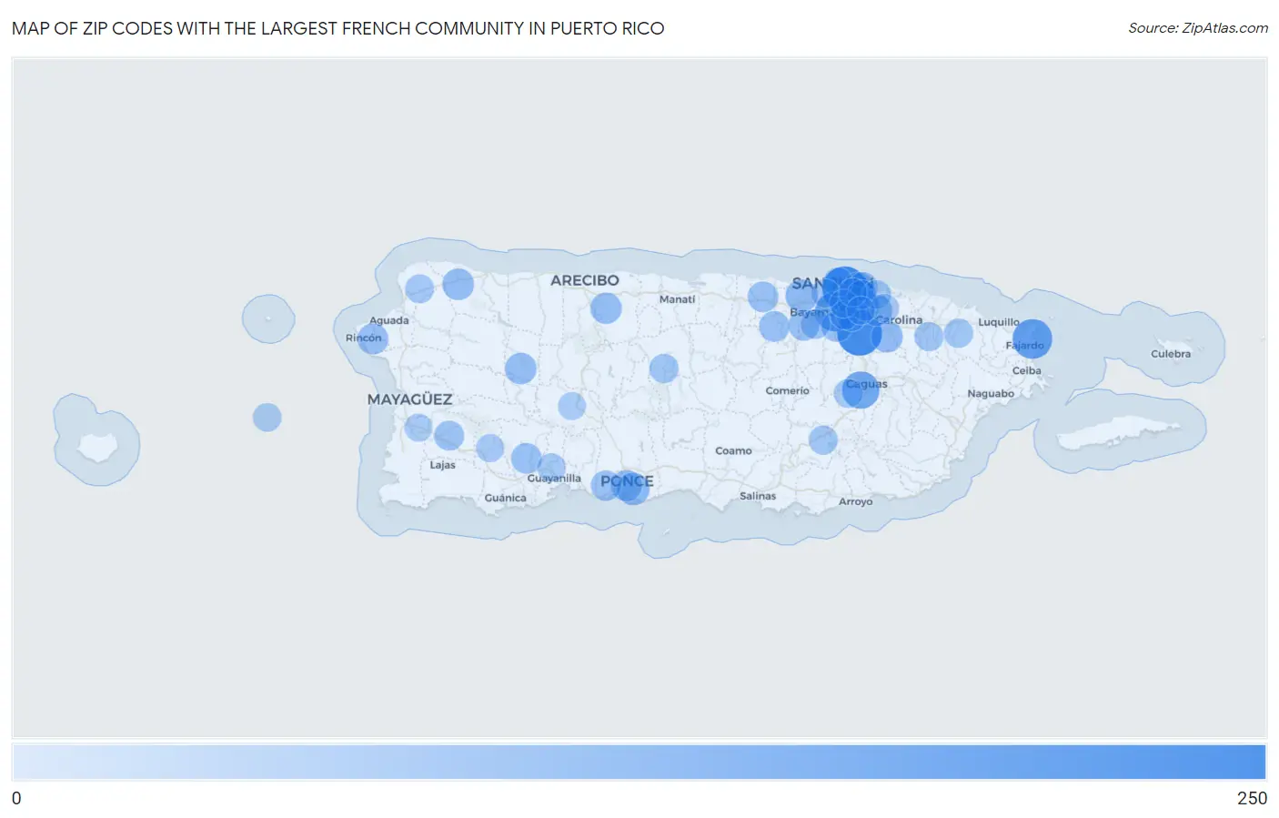 Zip Codes with the Largest French Community in Puerto Rico Map