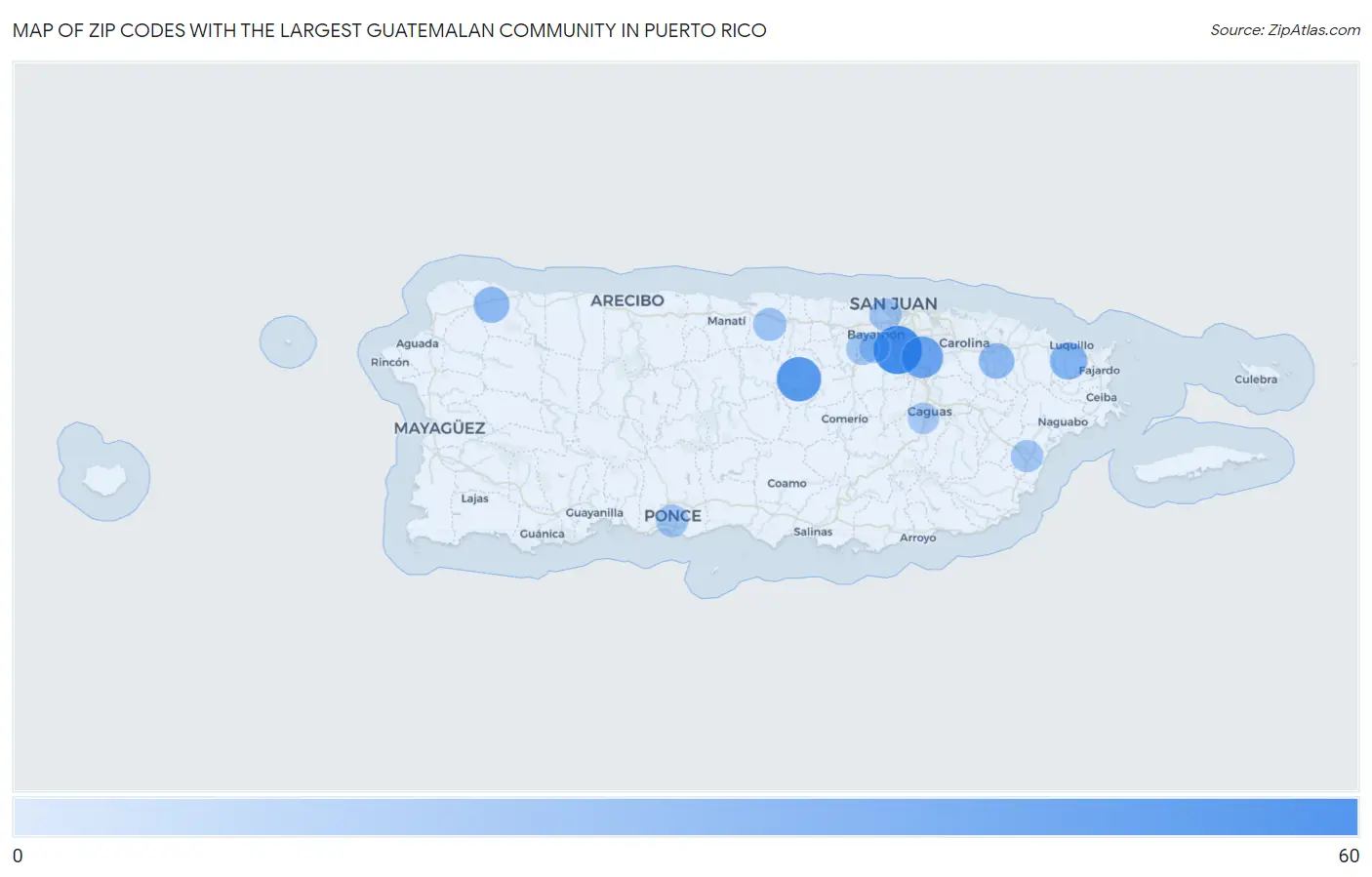 Zip Codes with the Largest Guatemalan Community in Puerto Rico Map
