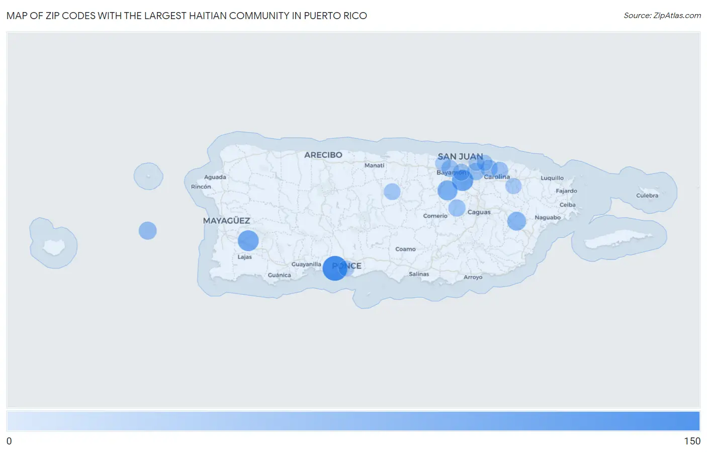 Zip Codes with the Largest Haitian Community in Puerto Rico Map