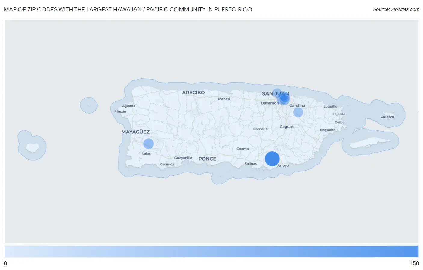 Zip Codes with the Largest Hawaiian / Pacific Community in Puerto Rico Map