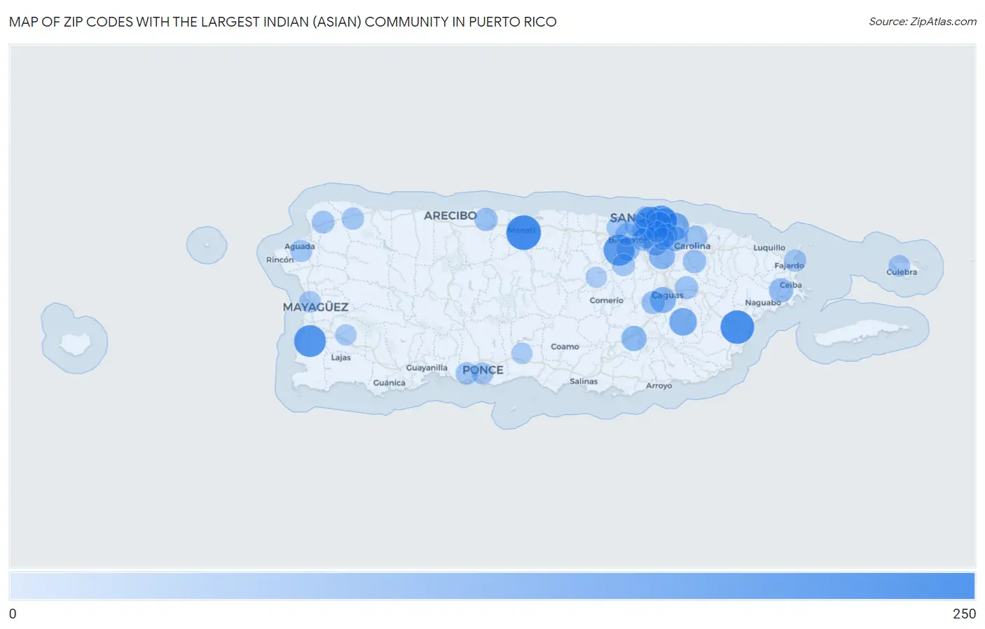 Zip Codes with the Largest Indian (Asian) Community in Puerto Rico Map