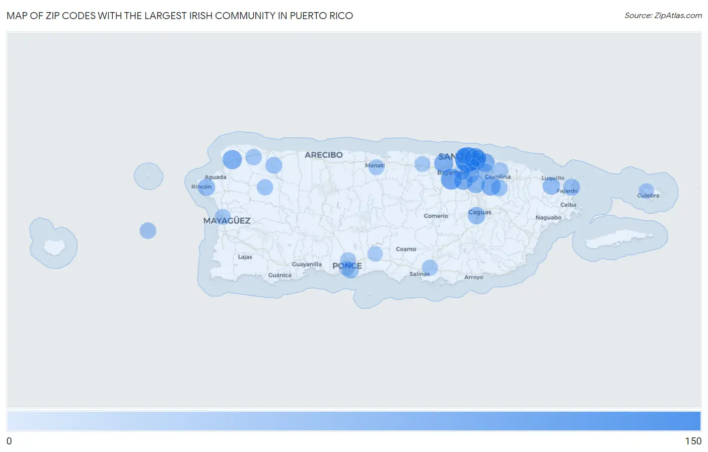 Zip Codes with the Largest Irish Community in Puerto Rico Map