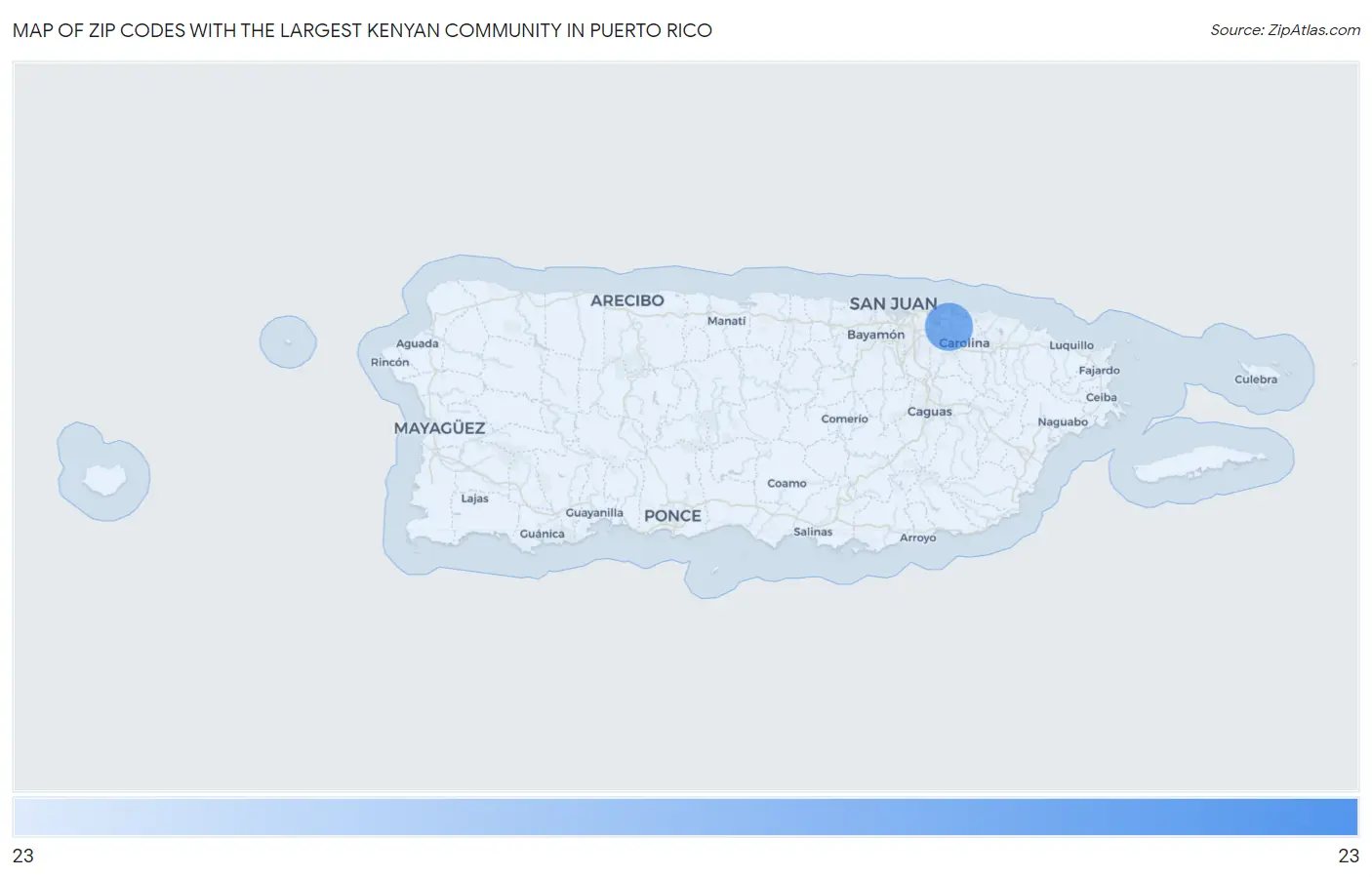 Zip Codes with the Largest Kenyan Community in Puerto Rico Map