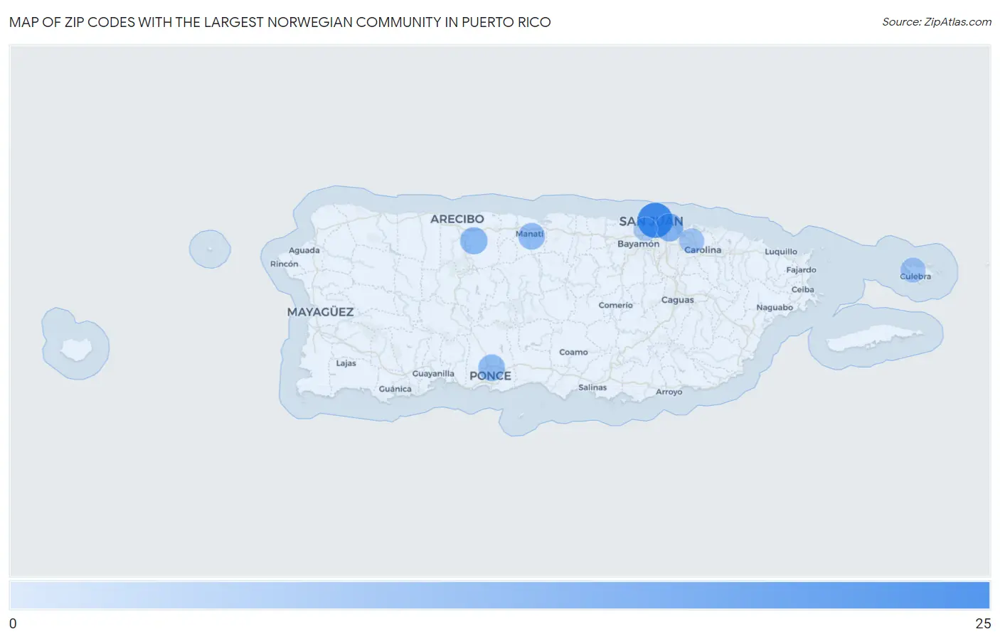 Zip Codes with the Largest Norwegian Community in Puerto Rico Map