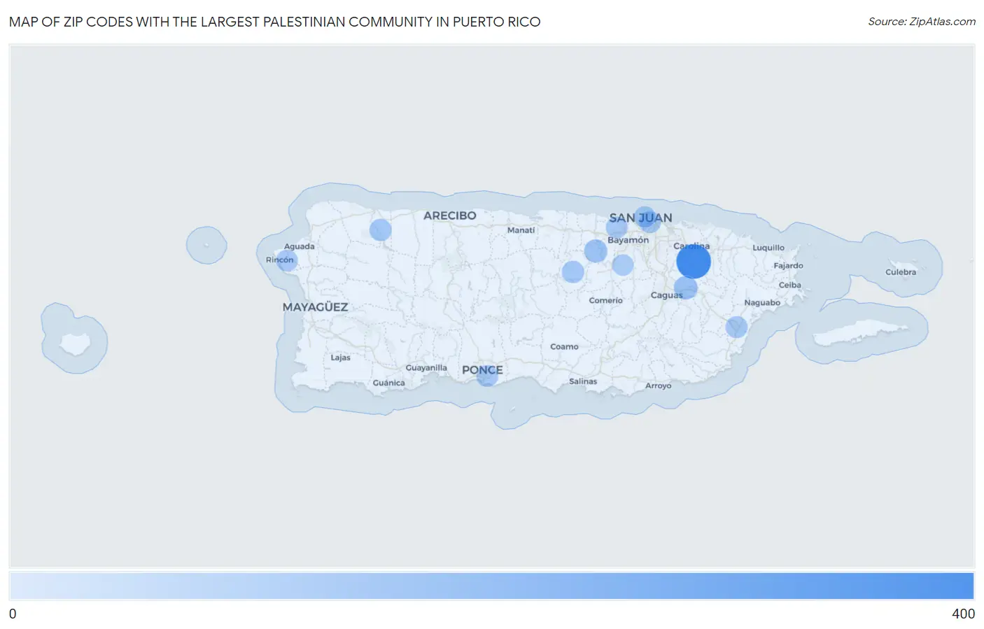 Zip Codes with the Largest Palestinian Community in Puerto Rico Map