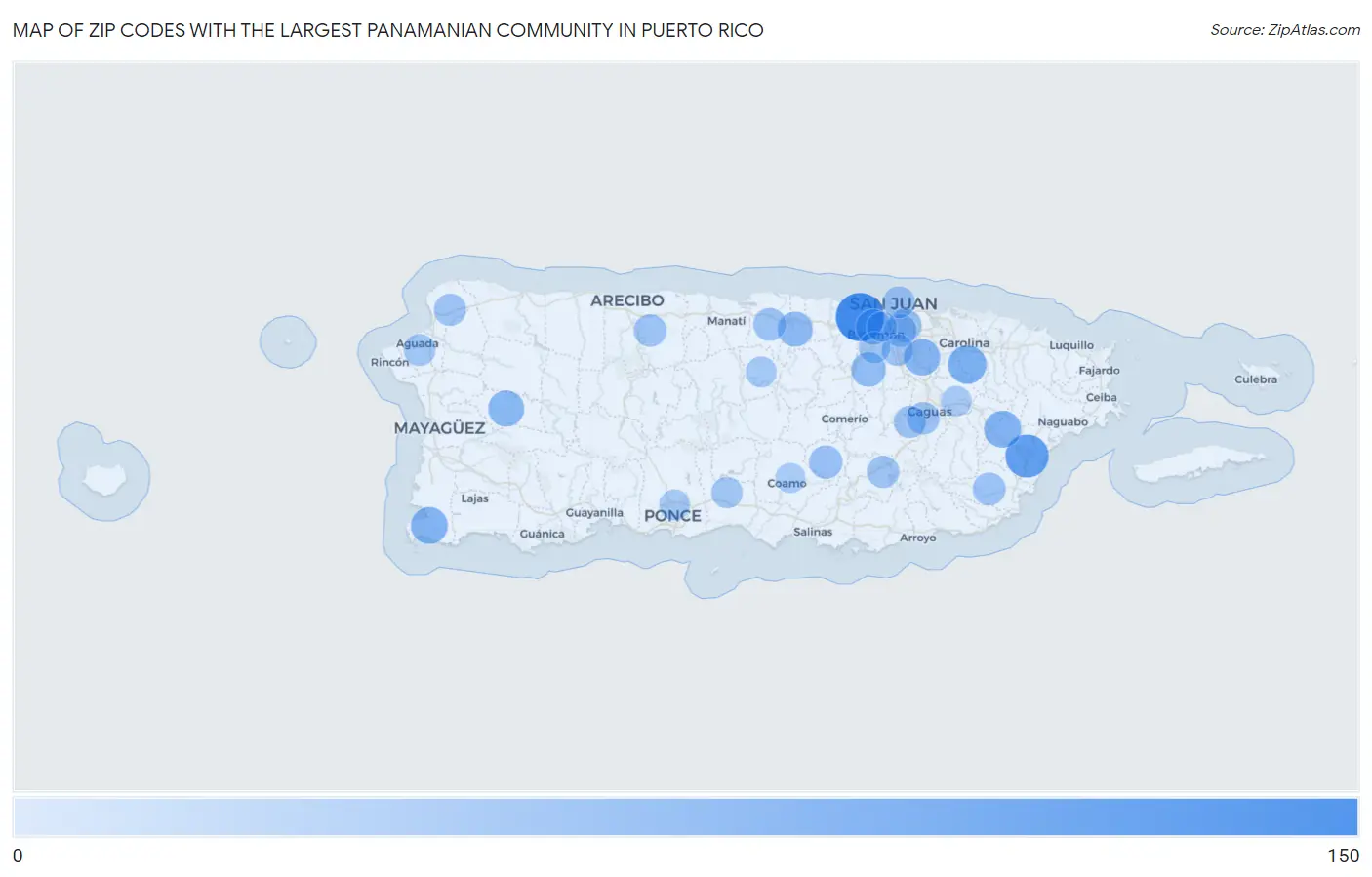 Zip Codes with the Largest Panamanian Community in Puerto Rico Map