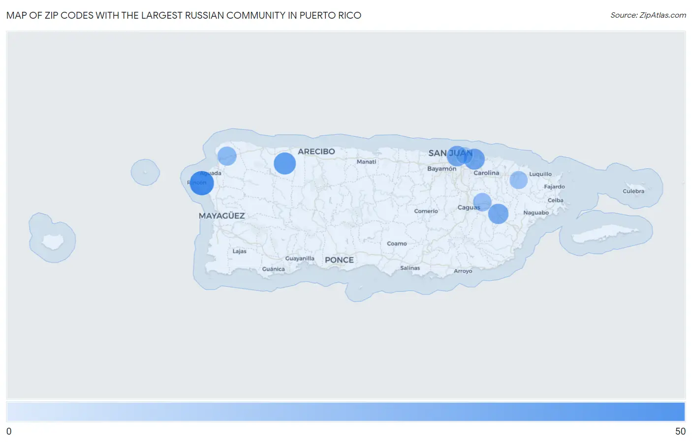 Zip Codes with the Largest Russian Community in Puerto Rico Map