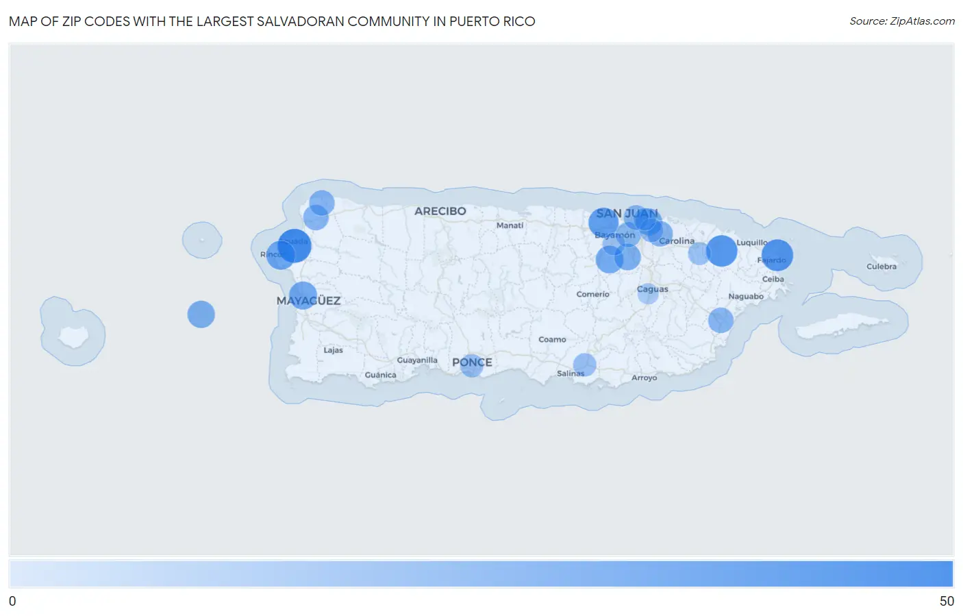 Zip Codes with the Largest Salvadoran Community in Puerto Rico Map