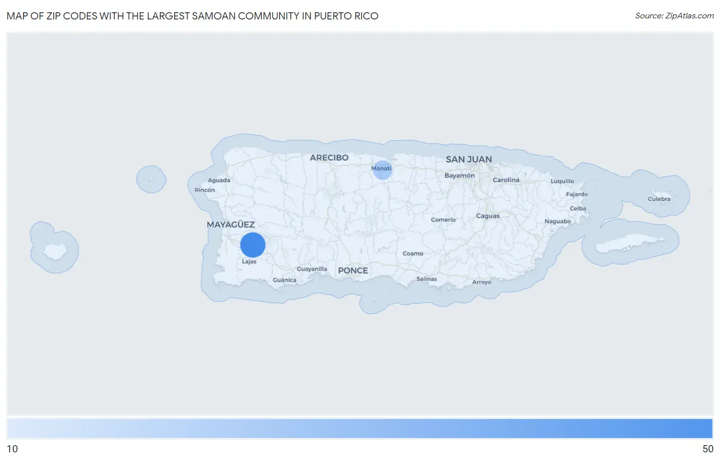 Zip Codes with the Largest Samoan Community in Puerto Rico Map