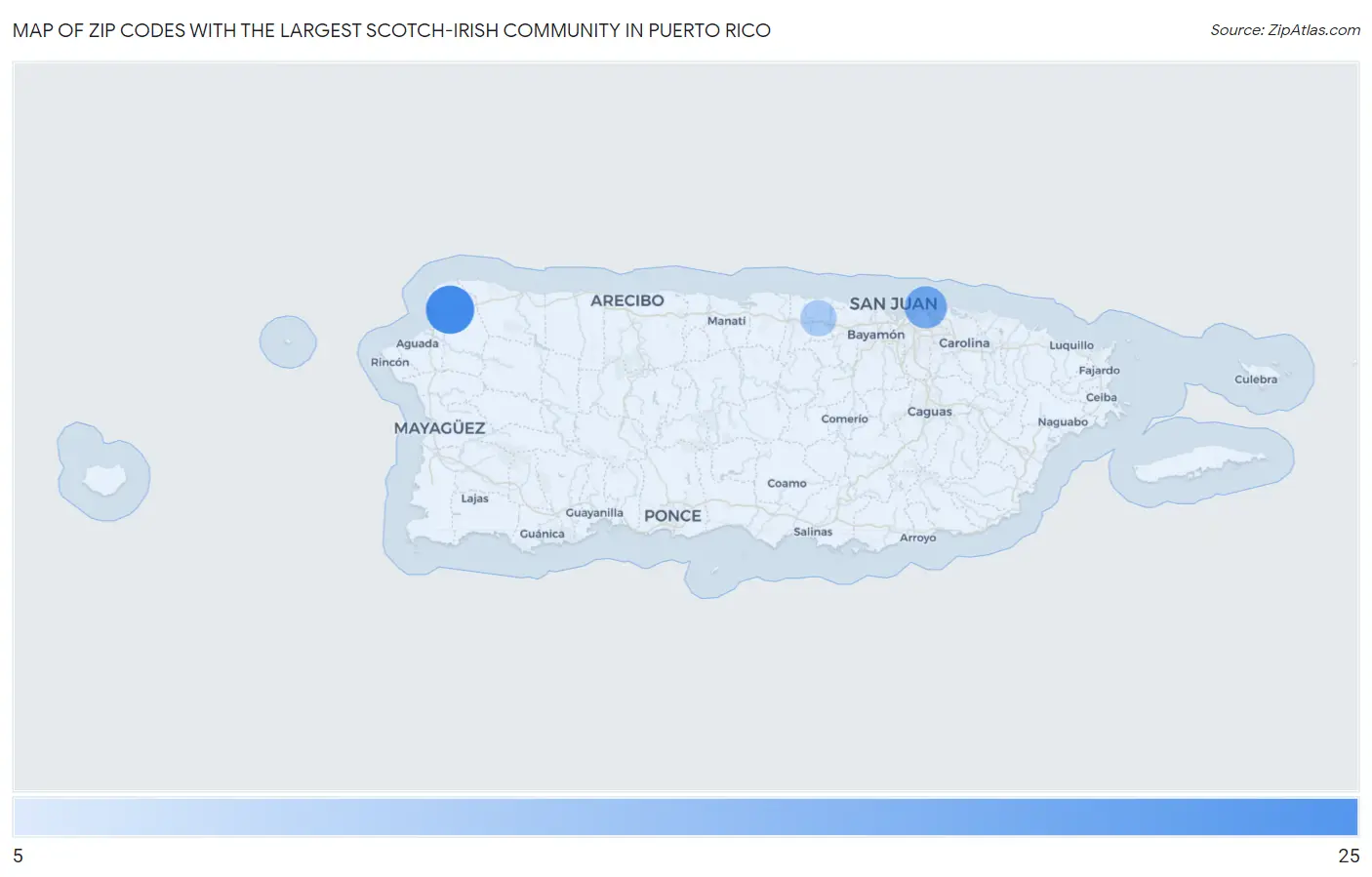 Zip Codes with the Largest Scotch-Irish Community in Puerto Rico Map