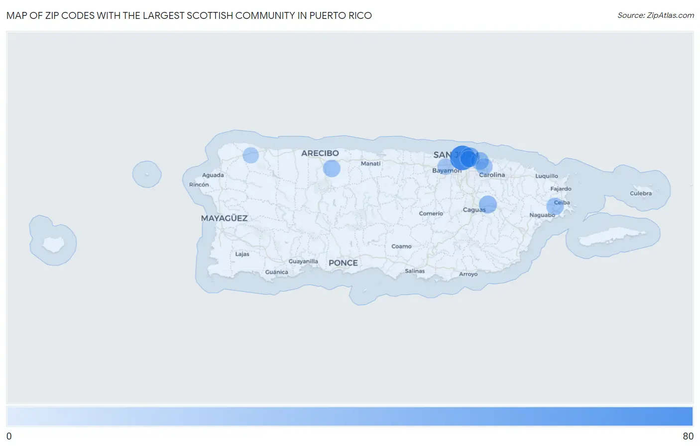 Zip Codes with the Largest Scottish Community in Puerto Rico Map