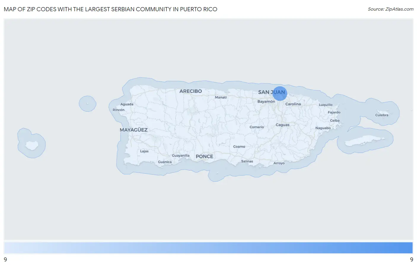 Zip Codes with the Largest Serbian Community in Puerto Rico Map