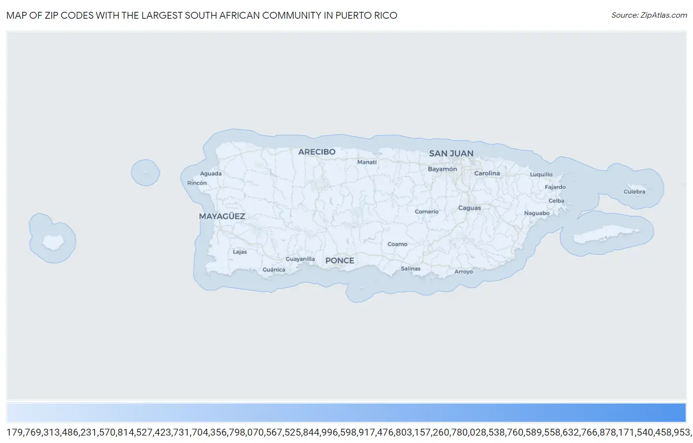 Zip Codes with the Largest South African Community in Puerto Rico Map