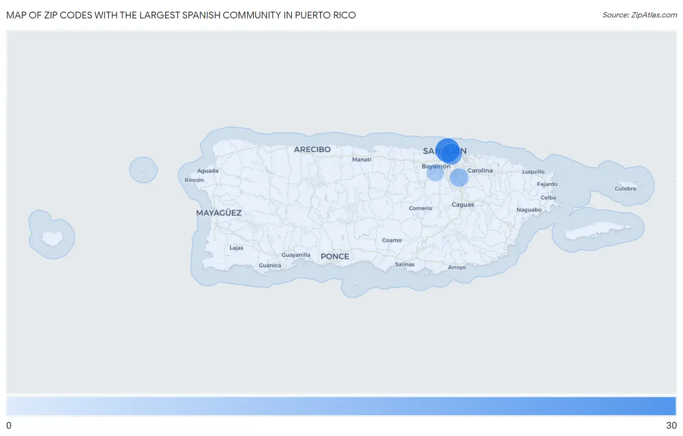 Zip Codes with the Largest Spanish Community in Puerto Rico Map