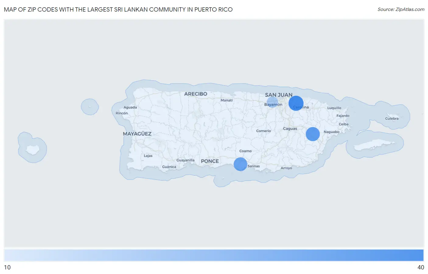 Zip Codes with the Largest Sri Lankan Community in Puerto Rico Map