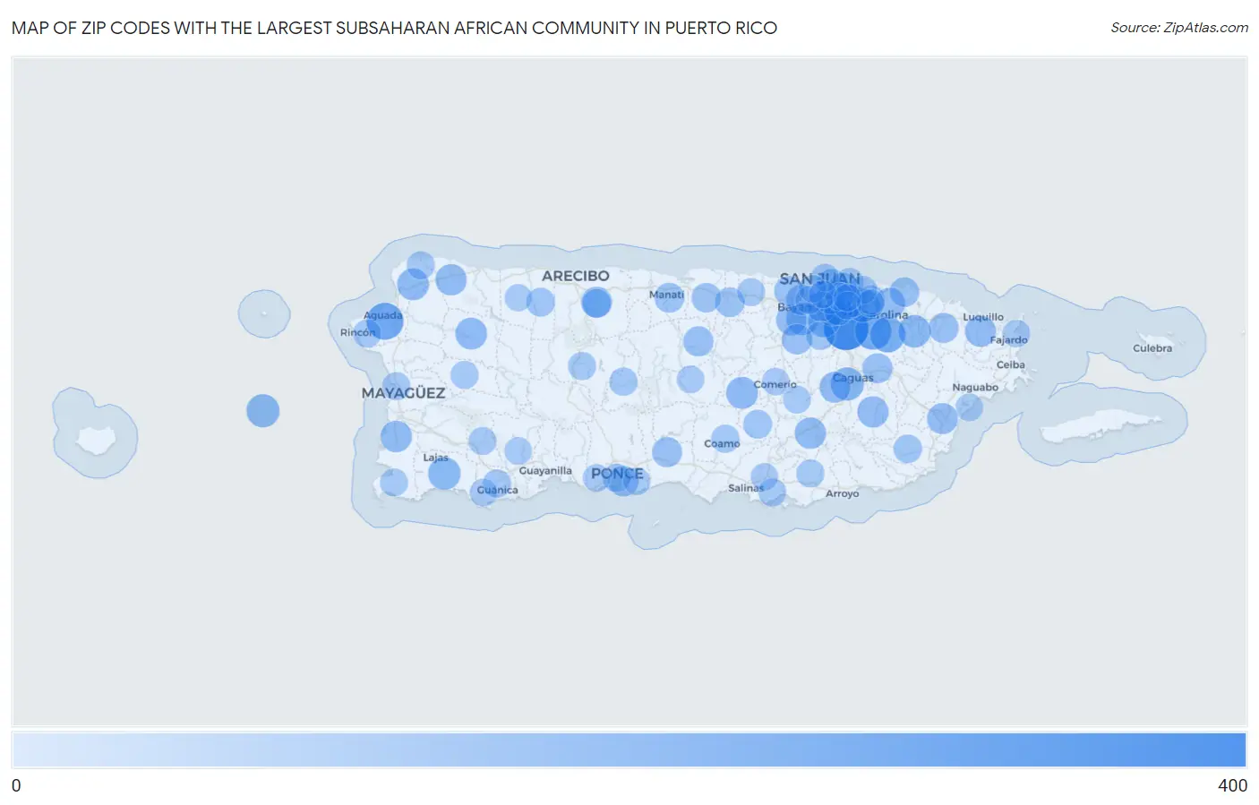 Zip Codes with the Largest Subsaharan African Community in Puerto Rico Map