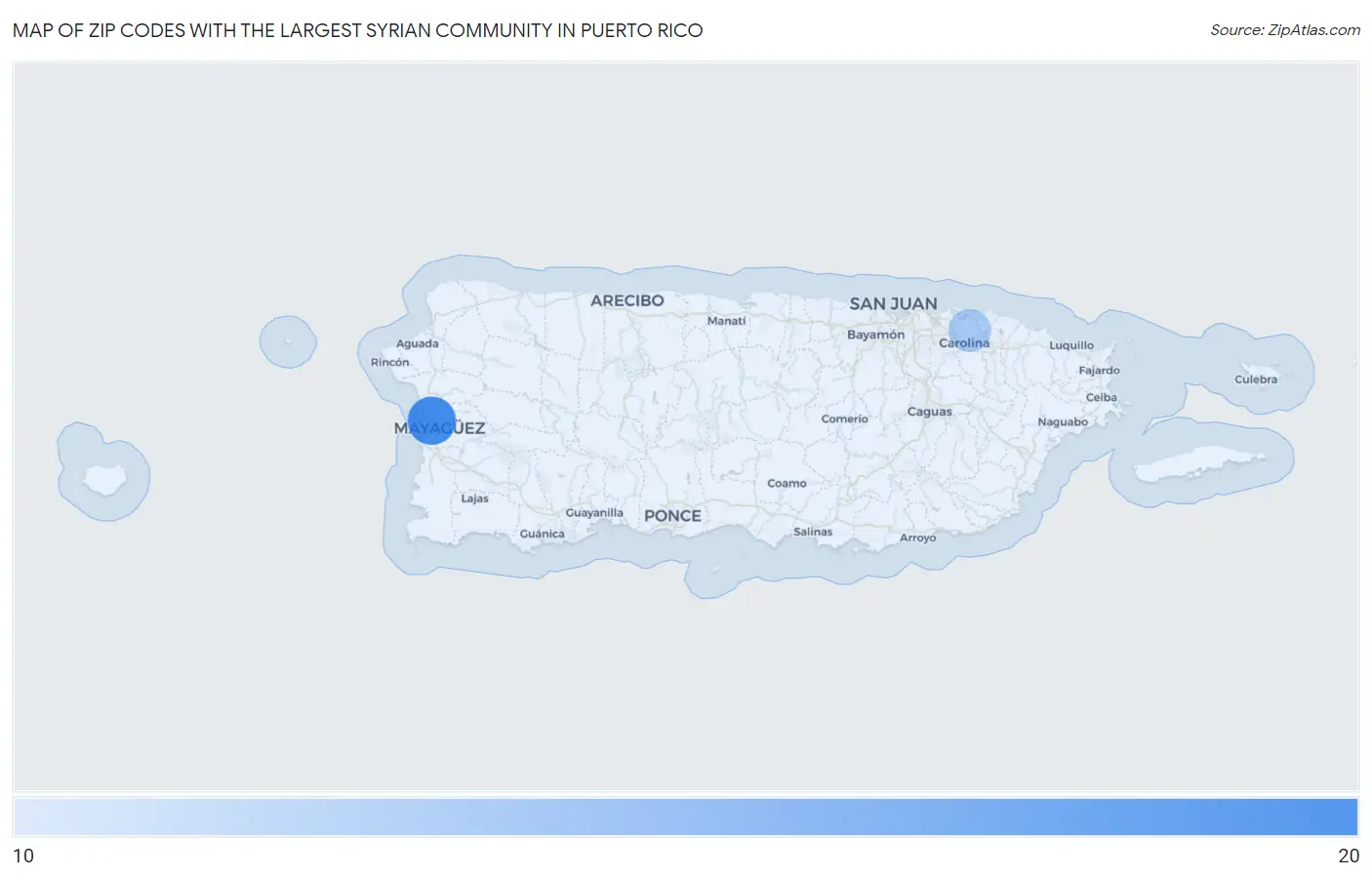 Zip Codes with the Largest Syrian Community in Puerto Rico Map