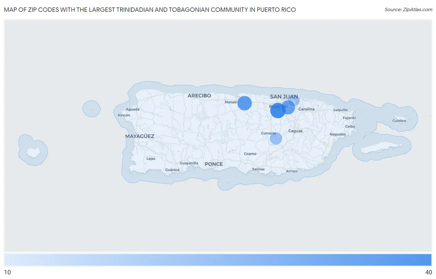 Zip Codes with the Largest Trinidadian and Tobagonian Community in Puerto Rico Map