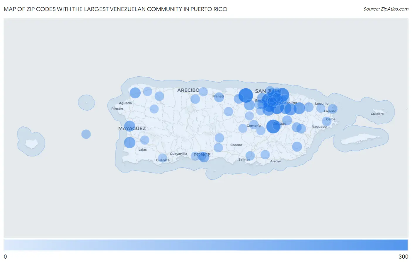 Zip Codes with the Largest Venezuelan Community in Puerto Rico Map