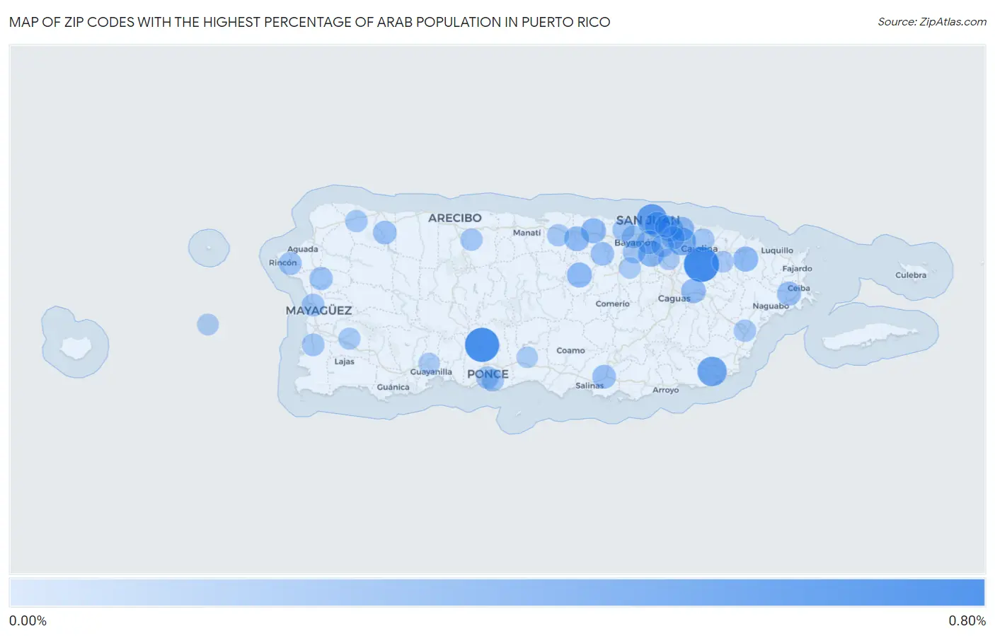 Zip Codes with the Highest Percentage of Arab Population in Puerto Rico Map
