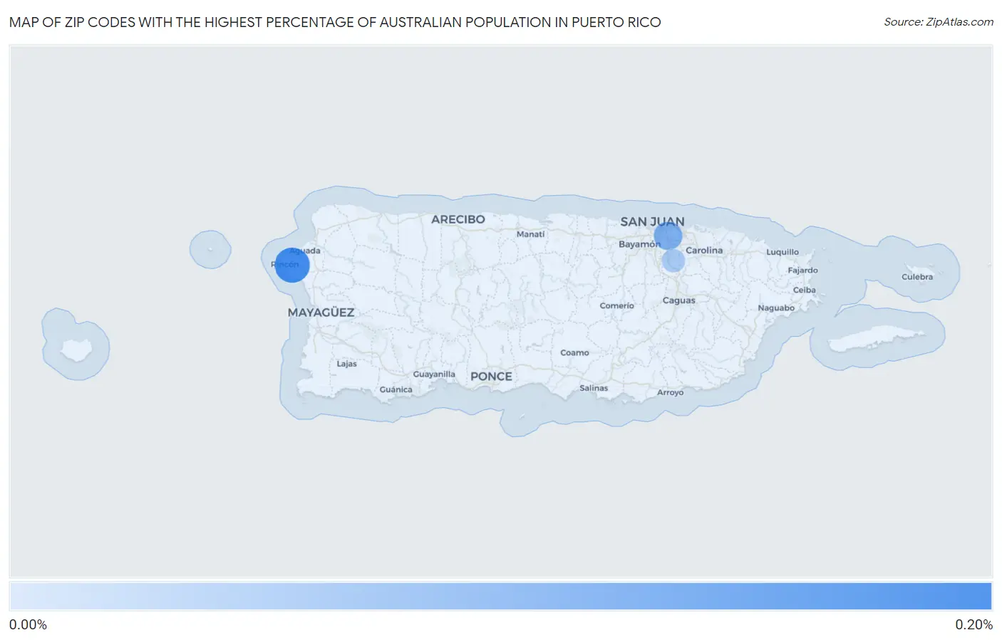 Zip Codes with the Highest Percentage of Australian Population in Puerto Rico Map