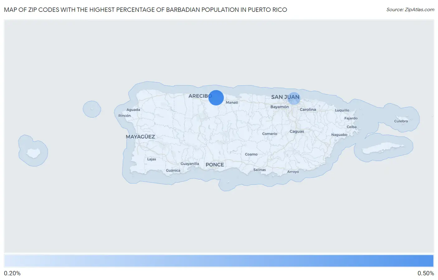 Zip Codes with the Highest Percentage of Barbadian Population in Puerto Rico Map