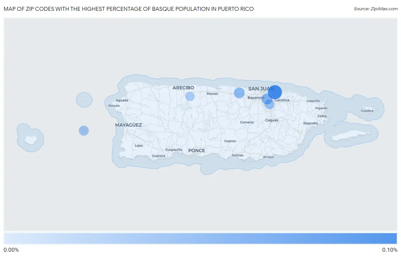 Zip Codes with the Highest Percentage of Basque Population in Puerto Rico Map