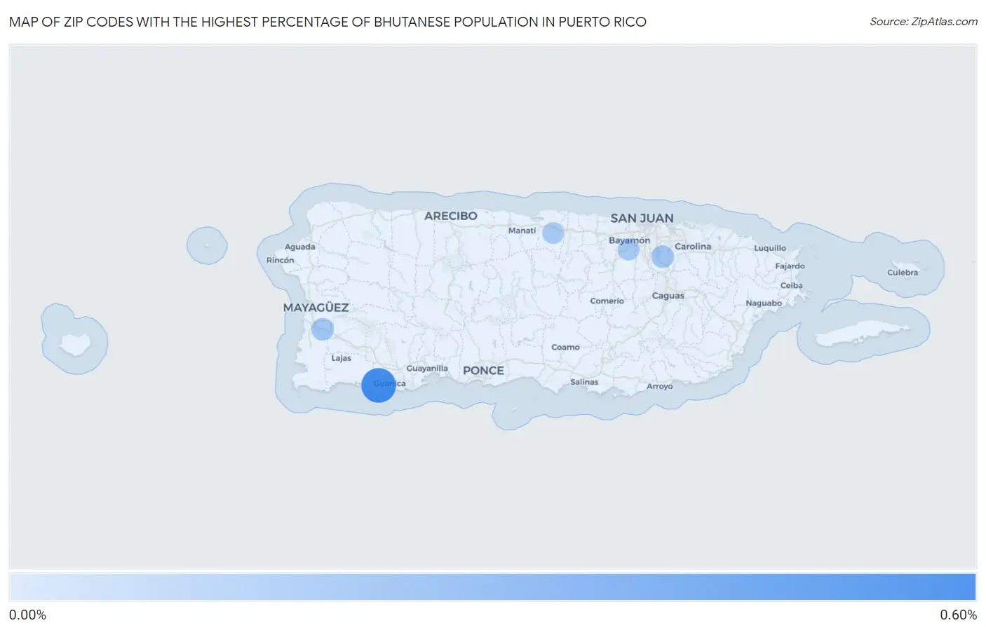 Zip Codes with the Highest Percentage of Bhutanese Population in Puerto Rico Map