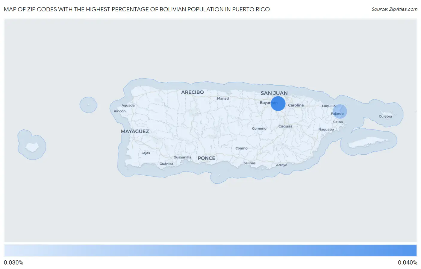 Zip Codes with the Highest Percentage of Bolivian Population in Puerto Rico Map