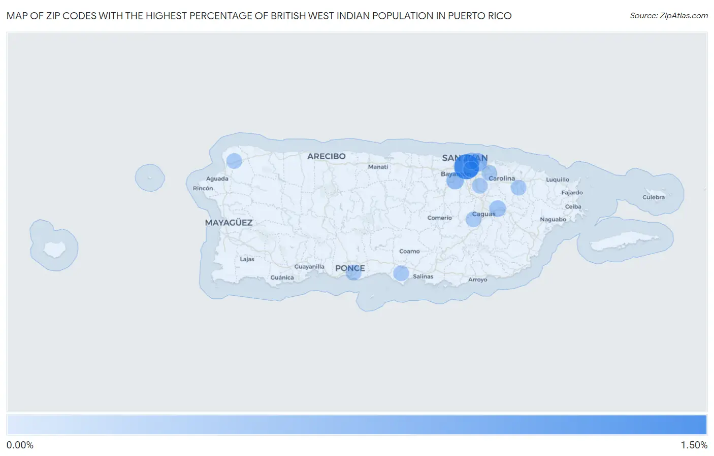 Zip Codes with the Highest Percentage of British West Indian Population in Puerto Rico Map