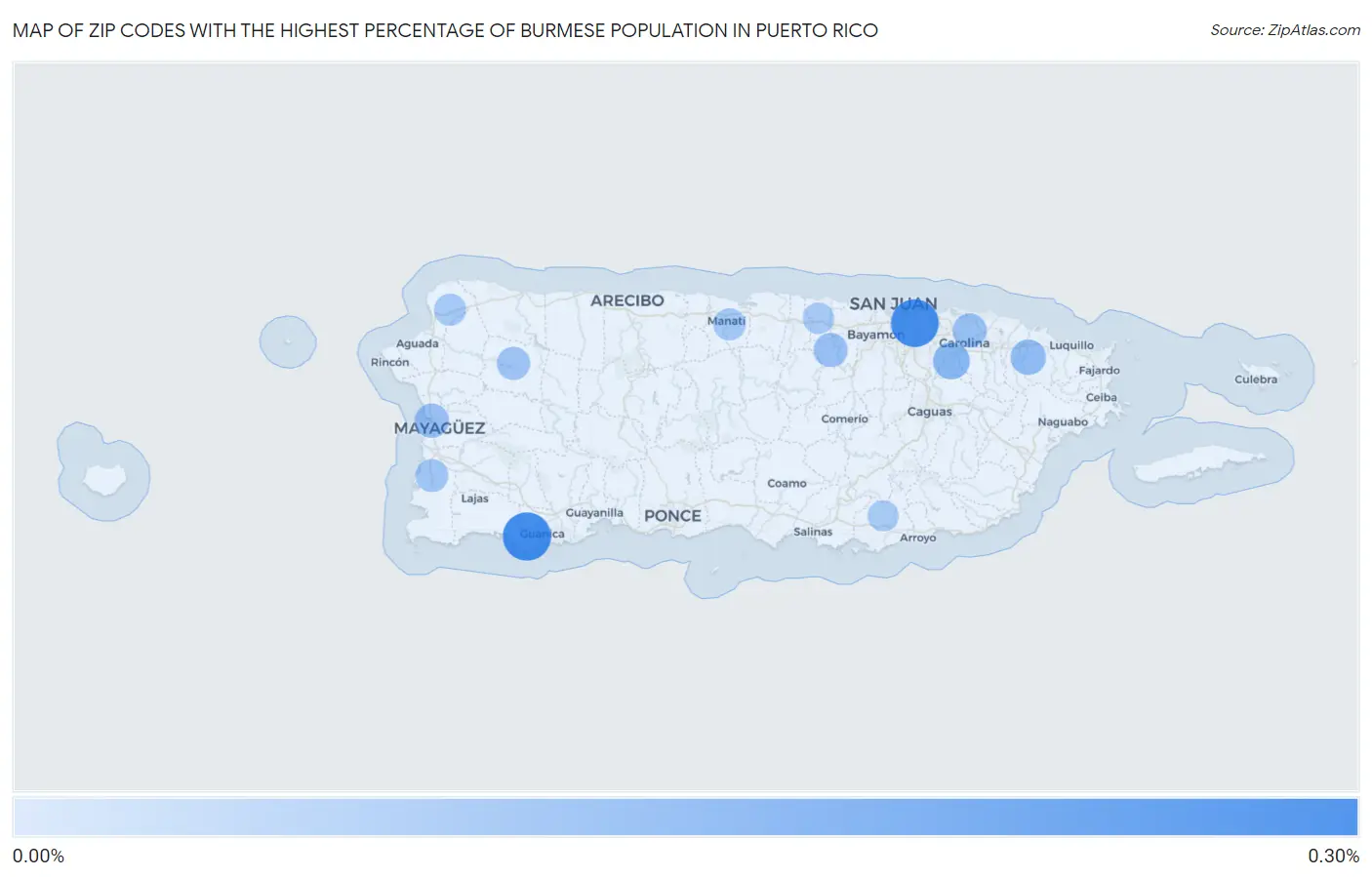 Zip Codes with the Highest Percentage of Burmese Population in Puerto Rico Map