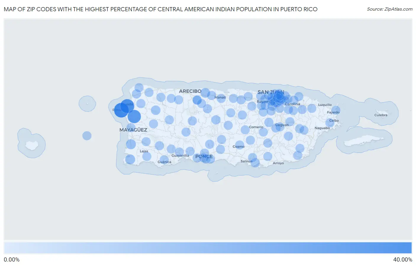 Zip Codes with the Highest Percentage of Central American Indian Population in Puerto Rico Map