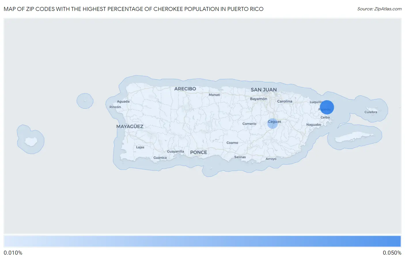 Zip Codes with the Highest Percentage of Cherokee Population in Puerto Rico Map