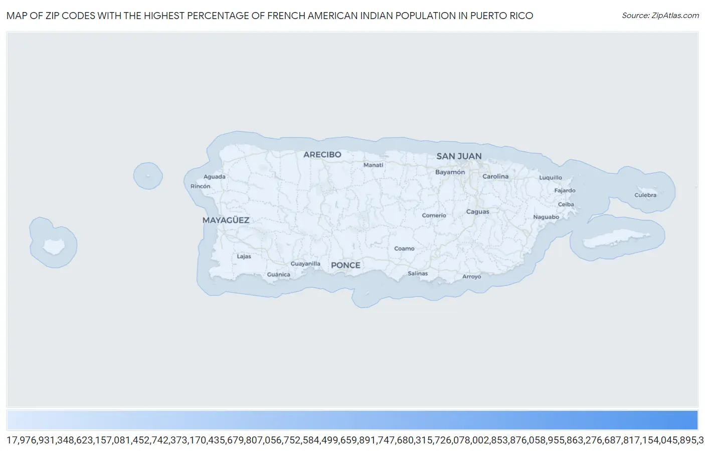 Zip Codes with the Highest Percentage of French American Indian Population in Puerto Rico Map