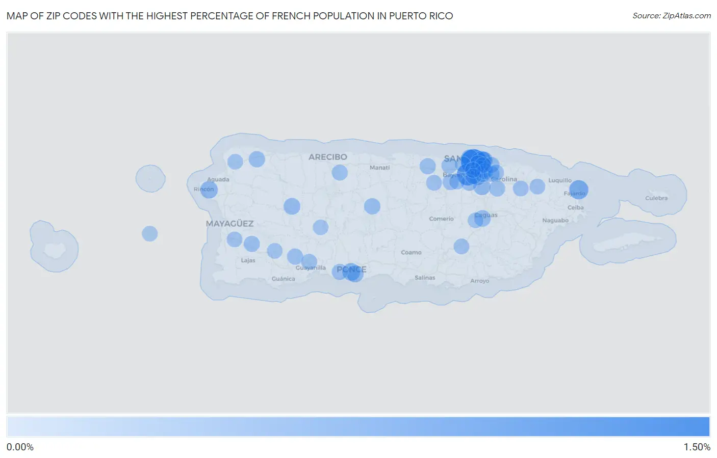 Zip Codes with the Highest Percentage of French Population in Puerto Rico Map