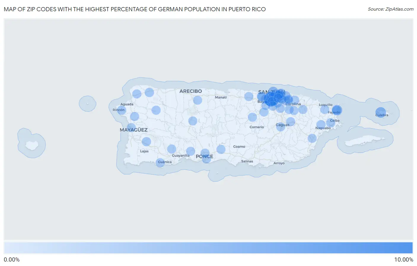Zip Codes with the Highest Percentage of German Population in Puerto Rico Map