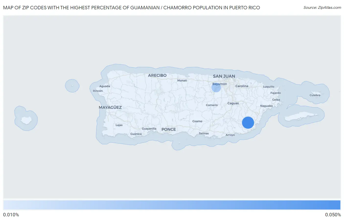 Zip Codes with the Highest Percentage of Guamanian / Chamorro Population in Puerto Rico Map